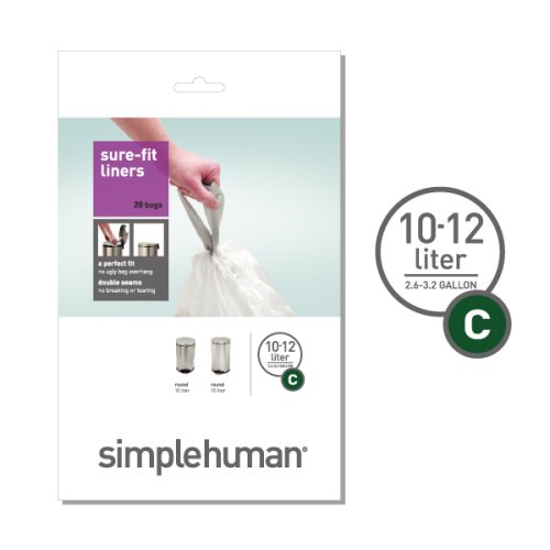 simplehuman Trash Can Liner C, 10-12 Liters/2.6-3.2 Gallons, 20-Count Boxes (Pack of 3)