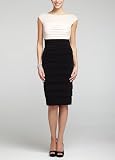 David's Bridal Cap Sleeve Jersey Dress with Illusion Neckline Style AWIFU54D