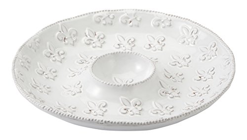 Mud Pie Fleur De Lis Chip N Dip, White