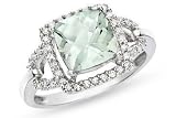 2 Carat Green Amethyst and Diamond 10K White Gold Ring