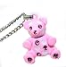 Adroable Jointed 3d Pink Teddy Bear Charm Necklace with Crystal and Heart Accents Silver Tone