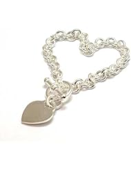 Toc Sterling Silver 22-26 Gram Bracelet With Heart Charm and T-Bar Closure