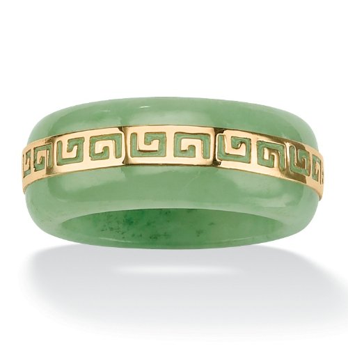 14K Gold Jade Green "Greek Key" Womens Ring
