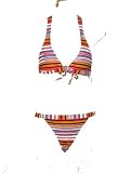 Hobie Multi-colored Striped Halter Bikini Swimsuit