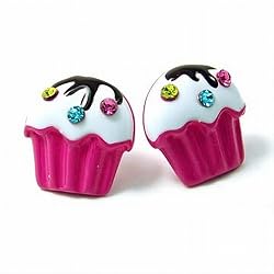Mini Hot Pink Fuscia Cupcake Stud Earrings Fashion Jewelry