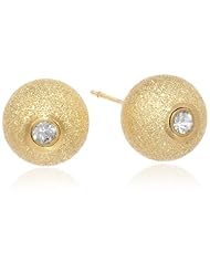Stainless Steel Simulated Diamond Surrounded by 18 Karat Gold Plated Glitter Finished Stud Earrings