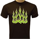 Green Pin Stripe Flames Biker T-shirt, Chopper T-shirts, Motorcycle T-shirts