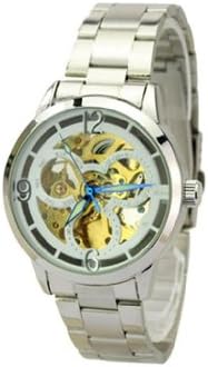 Sinobi Elegant Metal Band Big Scale Self-winding Automatic Mechanical Wristwatch with Water Resistance-white and Golden