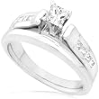 3/5ctw Princess Cut Diamond Wedding Rings Set in 14K White Gold (HI/SI)