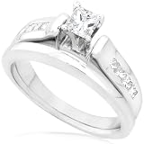 3/5ctw Princess Cut Diamond Wedding Rings Set in 14K White Gold (HI/SI)