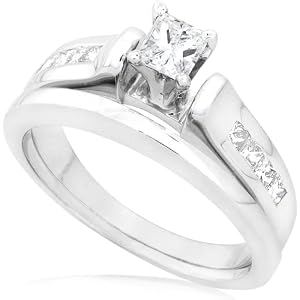 3/5ctw Princess Cut Diamond Wedding Rings Set in 14K White Go