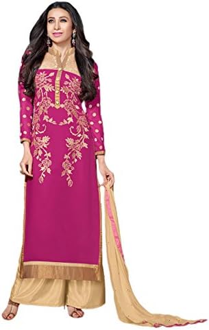 Rozdeal Women's Georgette Embroidered Unstitched Long Sleeve Suit Free Size Pink