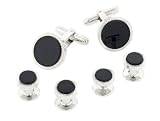 JJ Weston diamond cut edge cufflinks and shirt stud set with onyx. Made in the USA