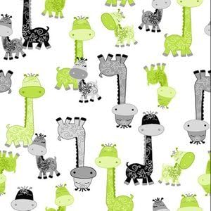 Giraffe Green Gray Black Comfy Flannel Fabric Sold By the Yard