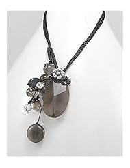 Gray Flower Cotton Waxed Thread Natural Stone Necklace
