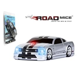 Ford Mustang GT Wireless Optical Computer Mouse (Silver w/Black Stripes)