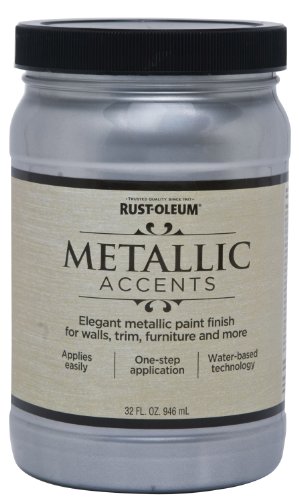 Rust-Oleum Metallic Accents 253534 Decorative 32-Ounce Quart Water Based One Part Metallic Finish Paint, Sterling Silver