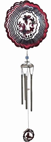 Jumbo 3-in-1 Butterfly Spinning Wind Spinner with Windchime and a Small Hanging Butterfly Ornament Spinner on Bottom 42.5"