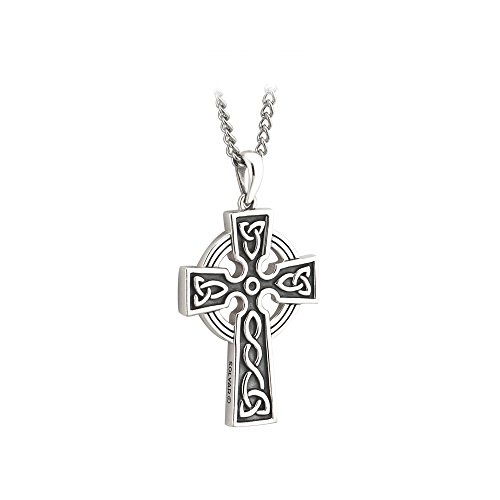 Celtic Cross Necklace Mens Silver 2-Sided 20