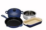 Le Creuset Cast Iron, Steamer and Stoneware Gift Set, 4 Piece, Graded Blue  from LE CREUSET UK LTD