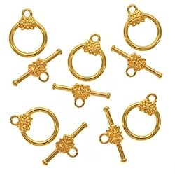 Real Gold Plated Flower Toggle Clasps 14mm (5 Sets)