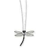 Sterling Silver White, Black & Tanzanite CZ Dragonfly Necklace