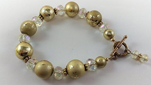 Yellow Acrylic and Glass Faux Gilded Beaded Bracelet