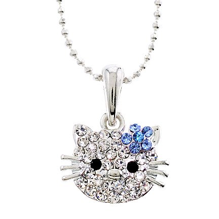 Celebrity Hello Kitty Austrian Blue Crystal Rhodium Teen Pendant