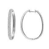 10k White or Yellow Gold Oval Pave Diamond Hoop Earrings (1 cttw, H-I Color, I2-I3 Clarity)