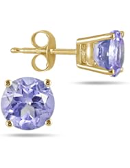 All-Natural Genuine 6 mm, Round Tanzanite earrings set in 14k Yellow gold