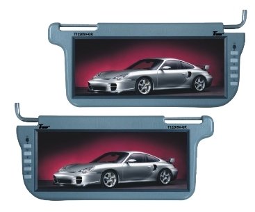 PAIR GRAY 12.2 COLOR SUNVISOR LCD DVD TFT HIGH RESOLUTION VIDEO MONITOR SCREENS SUN VISOR WITH WIRELESS REMOTE CONTROLS