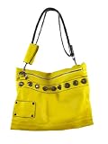 Yellow Leather Hematite Studded Handbag Purse