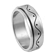 316L Stainless Steel Spinner Ring with Curve Lines & Dots Design, Width: 8mm, Sizes: 9.0-14.0
