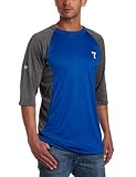 MLB Men's Texas Rangers 3/4 Sleeve Crew Neck Featherweight Tech Fleece Pullover (Pro Royal/Pro Carbon Heather, Large)