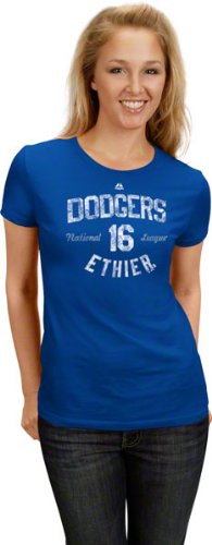 MLB Andre Ethier Los Angeles Dodgers Women's Short Sleeve Crew Neck Tee (Deep Royal, Large)