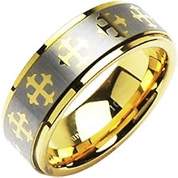 Spikes Tungsten Carbide Two Tone Cross Ring