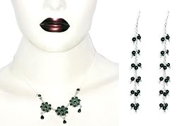 Girls Jewelry Set Silver Black Onyx Earrings and Ring