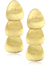 Kenneth Jay Lane Satin Gold Hammered 3 Drop Pierced Earrings