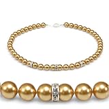 Genuine Swarovski Crystal Pearl Necklace with Rondelle - Gold (8mm)