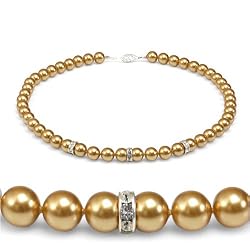 Genuine Swarovski Crystal Pearl Necklace with Rondelle - Gold (8mm)