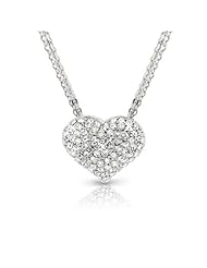 Christmas Present - Gift for Her - White Gold Plated Silver Tone - Heart Necklace Pendant - Gift Set - Gift Boxed