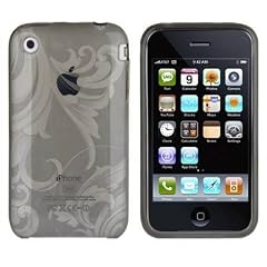AEVI24 Apple iPhone 3G / 3GS Designer Schutzh�lle Silikon TPU H�lle Etui Tasche Case Hard Cover Flower Blume Ephine Bl�te Grau Schwarz Black (Transparent) TOP