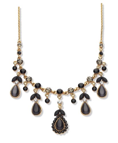 Gold Plated Black & Clear Crystal Necklet