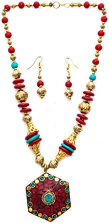 craftelephant Women's Indian Traditional Inlay Work Necklace 58.42Cm Length Multicolour