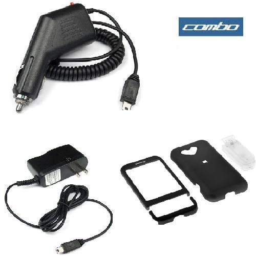 Solid Black Rubberized Snap On Crystal Case with Clip + Rapid Car Charger + Home Travel Charger for T-Mobile HTC G1 Google Phone Dream Smartphone