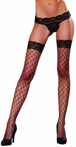 Dreamgirl, Women's Tangier Fence Net Thigh High Stockings, One Size, Black by NEY9A