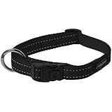 Rogz Utility Large 3/4-Inch Reflective Fanbelt Dog Collar, Black