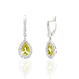 2.4 CT GENUINE PEAR LEMON QUARTZ & DIAMOND 14K EARRINGS