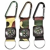 CAMOUFLAGE ARMY BELT CLIP COMPASS KEY CHAINS (1 DOZEN) - BULK