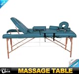 4 Foam PU Reiki Green 3 Folding Portable Massage Table Spa Wood With Carry Bag